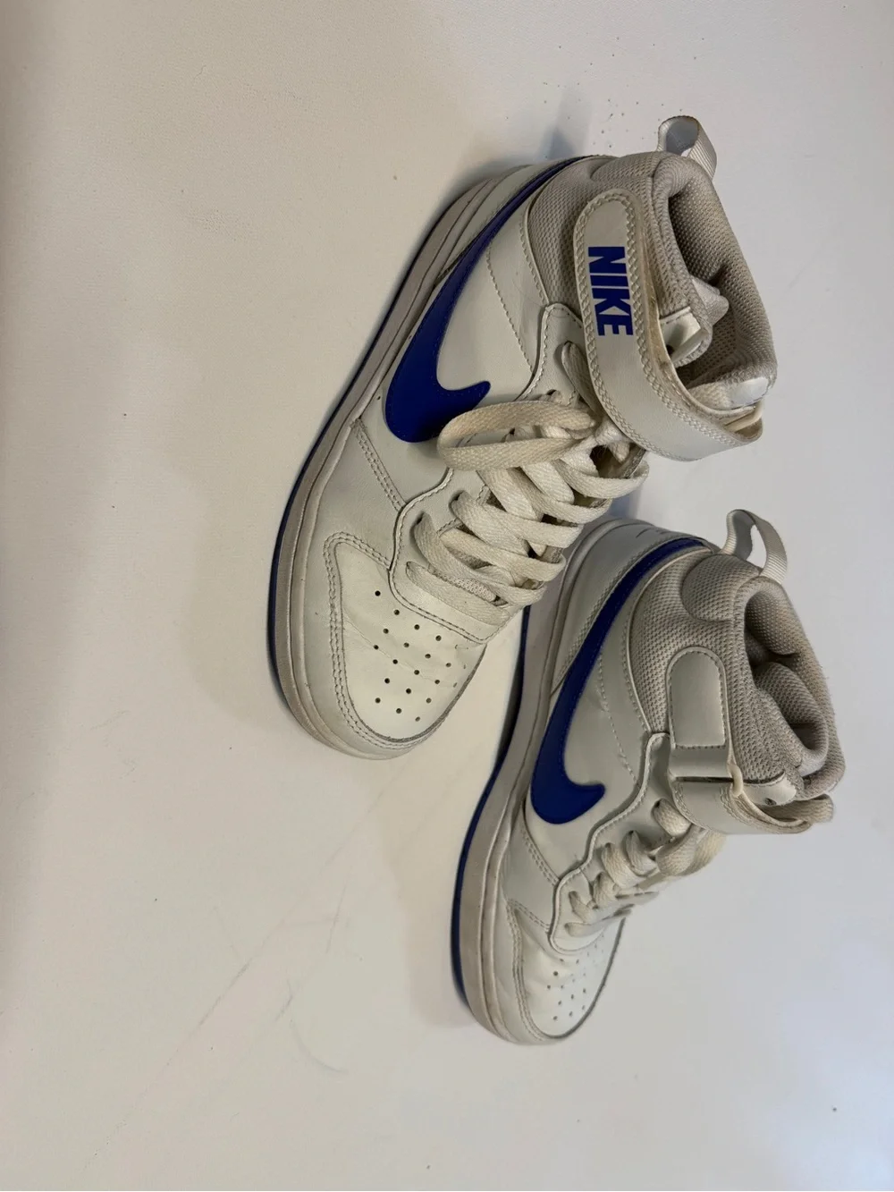 Nike Kids White and Royal Blue High-Top Sneakers